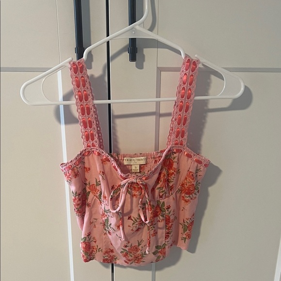Thirty Thirty Tops - Floral Pink Tank Top with Lace Straps